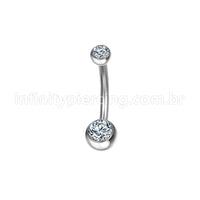 Piercing Banana Aço Cirúrgico 2 Pedras Strass Redonda
