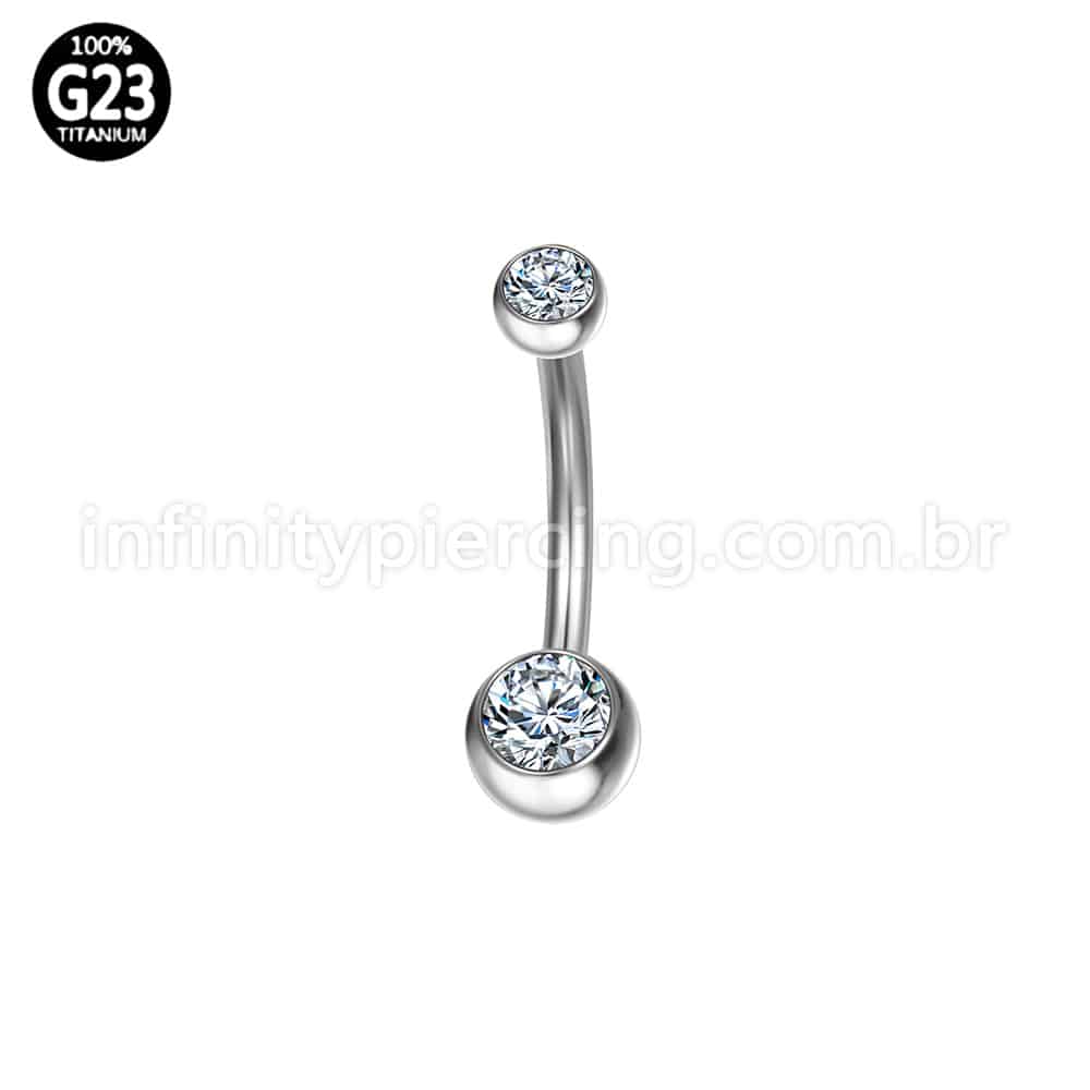 Piercing Banana Titânio 2 Pedras Zircônia