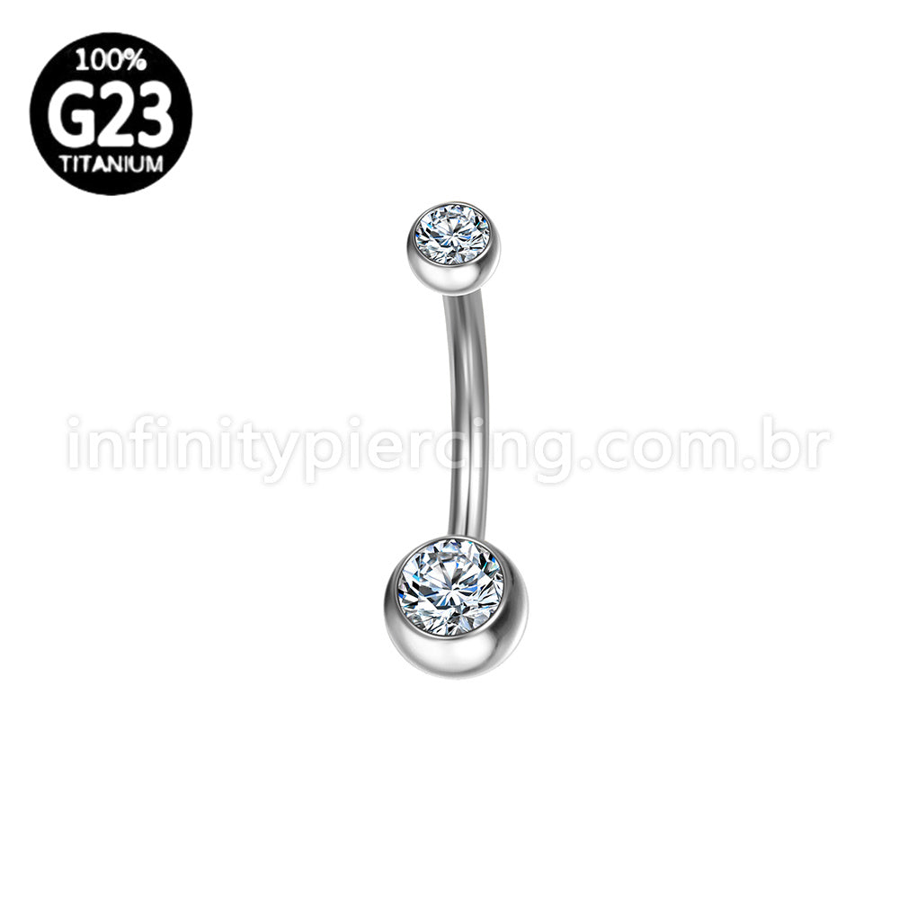 Piercing Banana Titânio 2 Pedras Strass Redondo