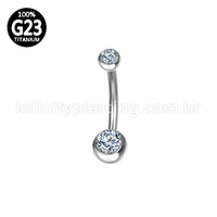 Piercing Banana Titânio 2 Pedras Strass Redondo