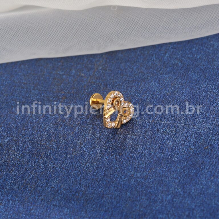 Piercing Labret Titânio Coração/Laço Zircônia