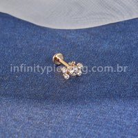Piercing Labret Aço Cirúrgico Borboleta Zircônia Cravada