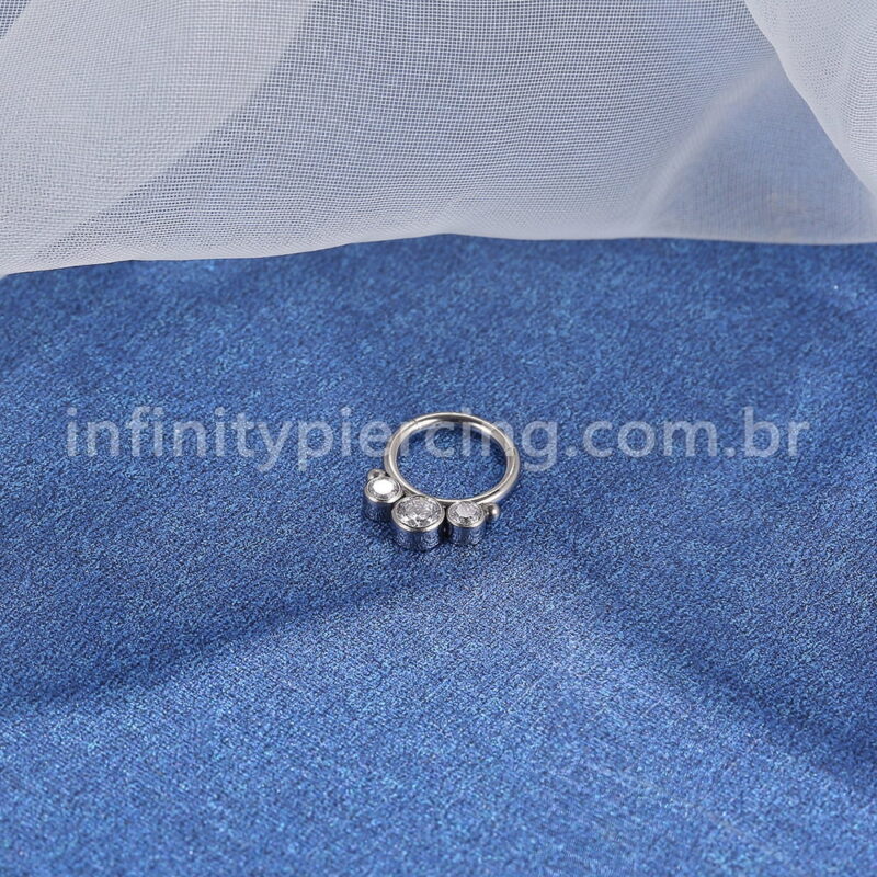 Piercing Argola Segmento Articulado Titânio Indiano Zircônia/Opala