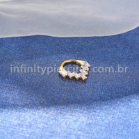 Piercing Argola Titânio Detalhes Retangulares Zircônia Cravejada
