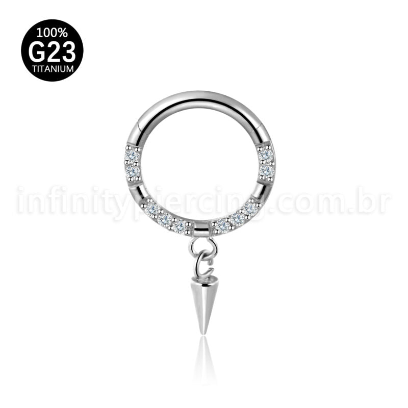Piercing Argola Titânio Zircônia Frontal Com Pingente Spike
