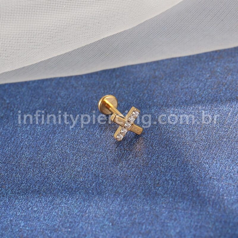 Piercing Labret Aço Cirúrgico X Zircônia Cravejada