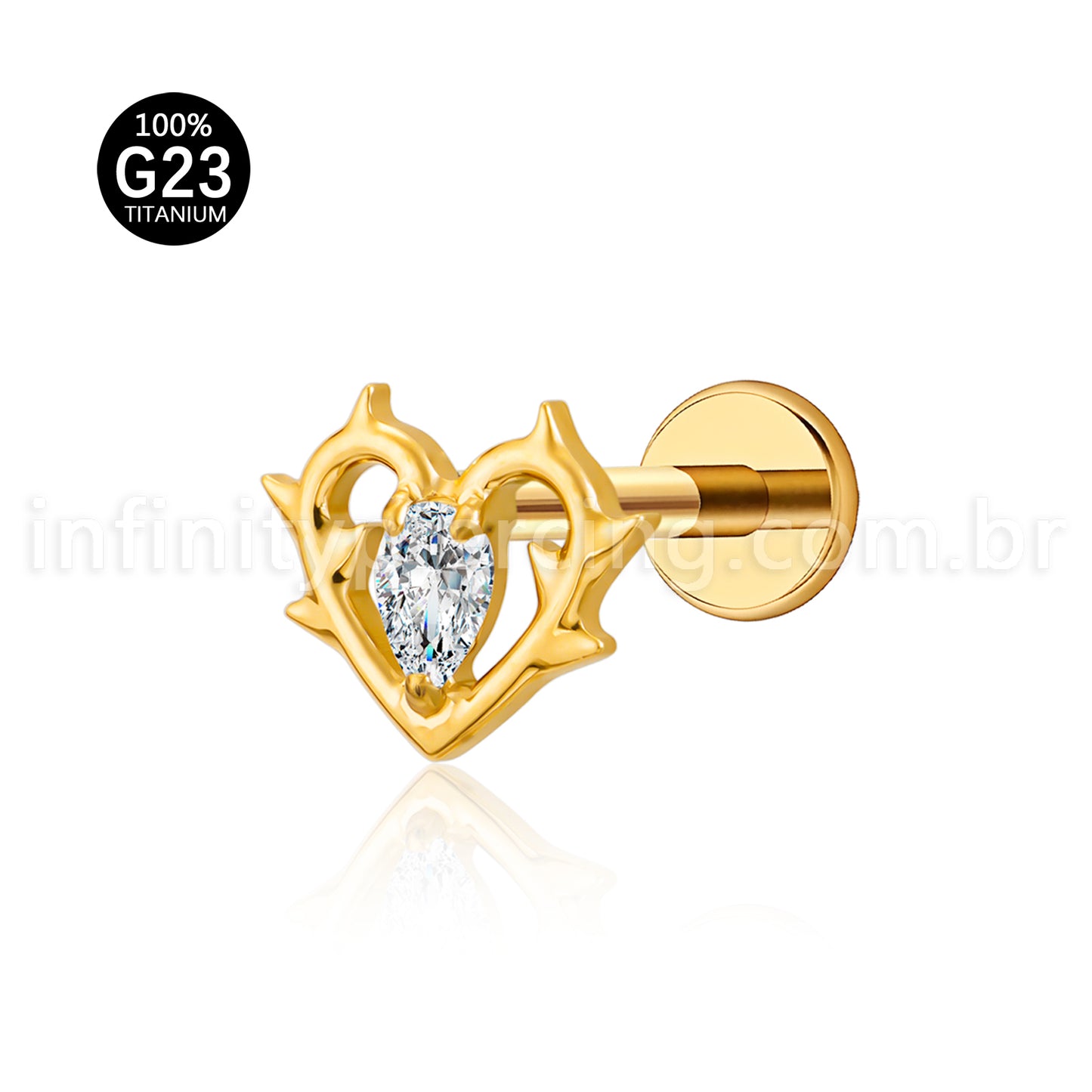 Piercing Labret Coração Vazado Titânio Zircônia  Cravejada
