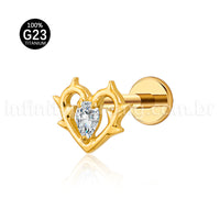 Piercing Labret Coração Vazado Titânio Zircônia  Cravejada