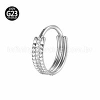 Piercing Argola Titânio Segmento Articulado Detalhes/Zircônia Cravejada