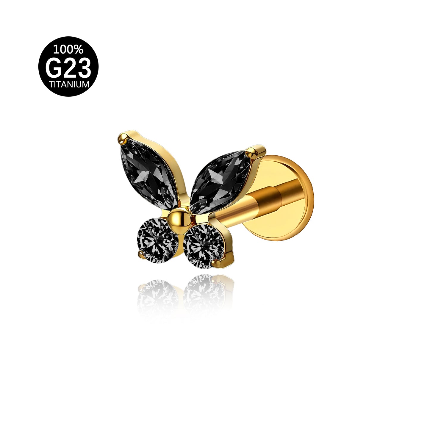 Piercing Labret Titânio Borboleta Zircônia Cravejada