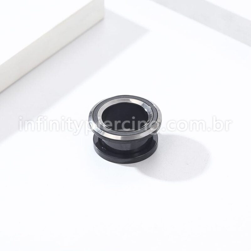 Alargador Aço Cirúrgico Black Com Detalhes Prata