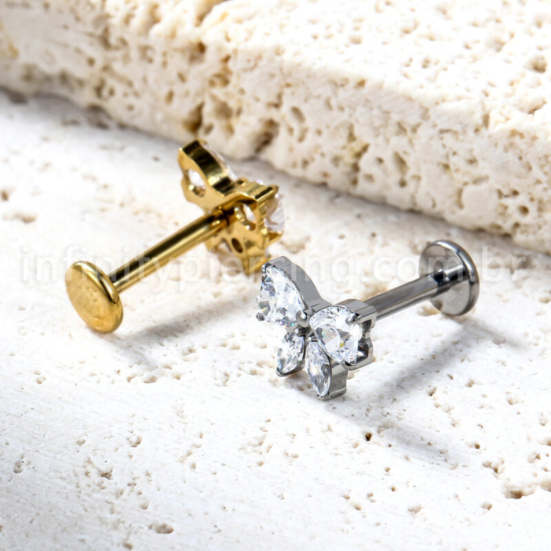 Piercing Labret Titânio Laço Zircônia Cravejada