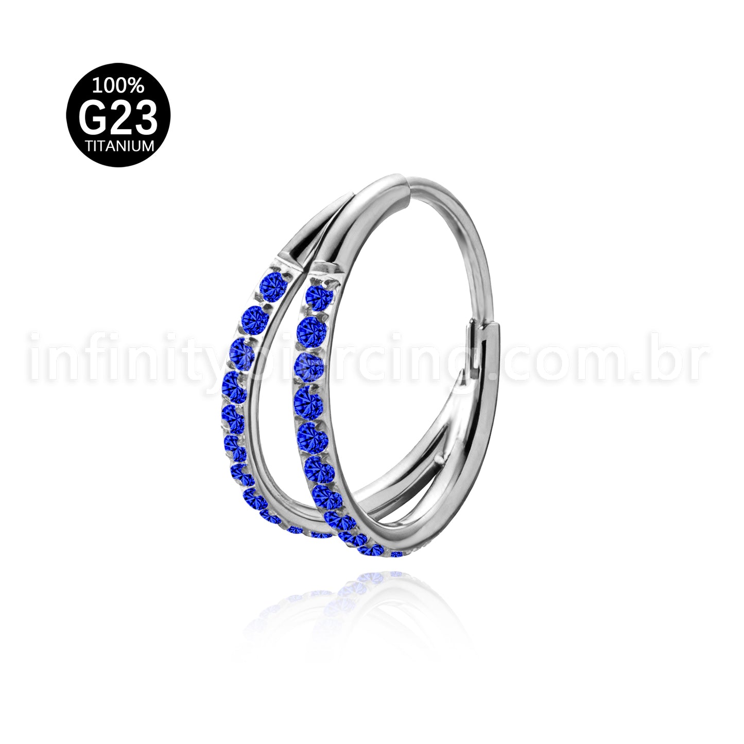 Piercing Argola Segmentada Titânio 2 Fileiras Zircônia Cravejada