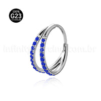Piercing Argola Segmentada Titânio 2 Fileiras Zircônia Cravejada