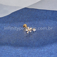 Piercing Labret Aço Cirúrgico Flor Com Pingente Zircônia Cravejada