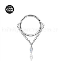 Piercing Argola Titânio Corrente Com Pingente Oval