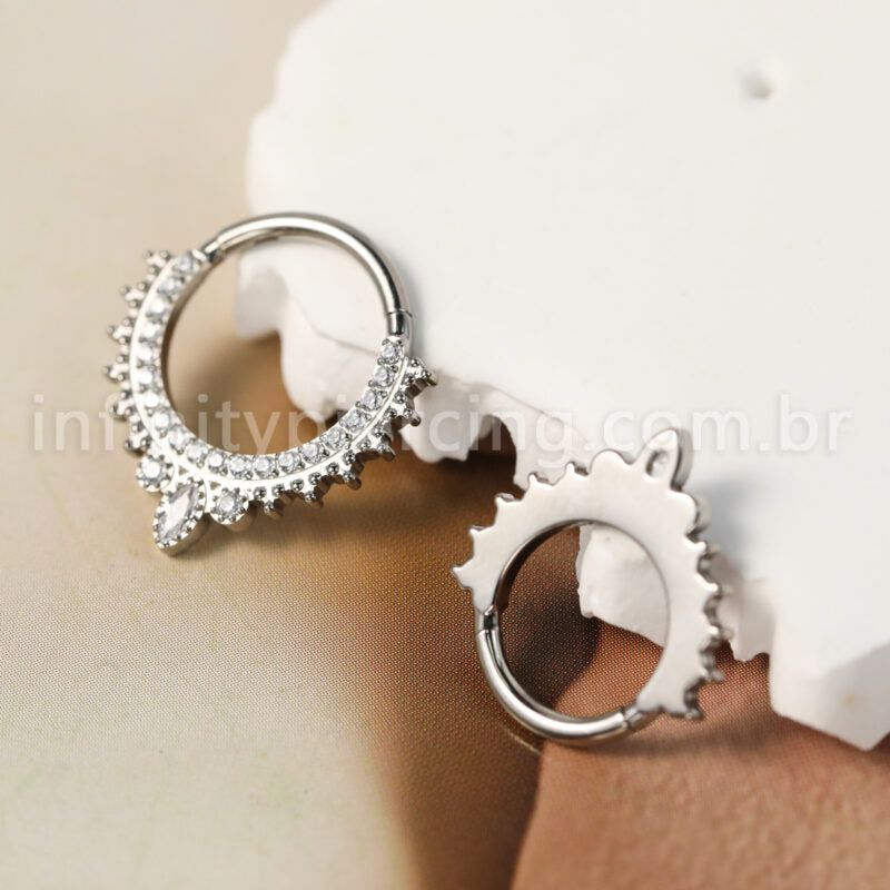Piercing Argola Titânio Segmento Articulado Indiano Com Zircônia Cravejada
