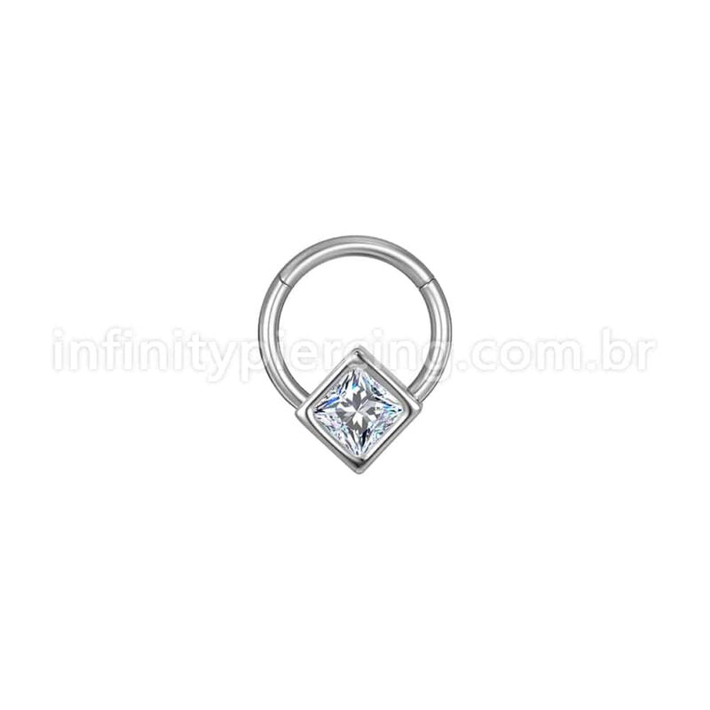 Piercing Argola Aço Cirúrgico Segmento Articulado Zircônia Quadrada