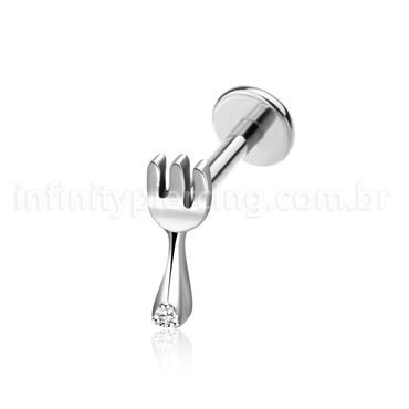 Piercing Labret Aço Cirúrgico Garfo Zircônia