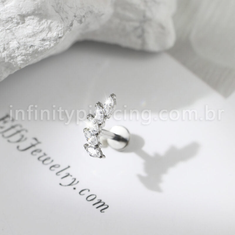 Piercing Labret Aço Cirúgico Cluster 6 Zircônias