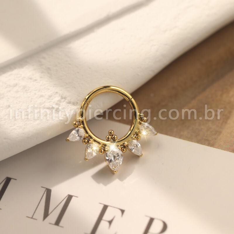 Piercing Argola  Aço Cirúrgico Segmento Articulado Zircônia Oval
