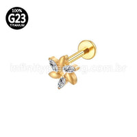Piercing Labret Titânio Flor 3 Zircônias