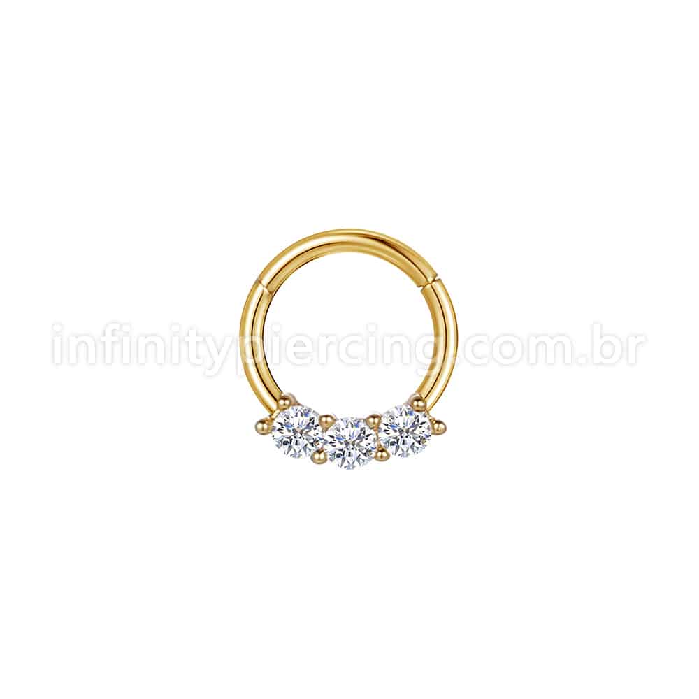 Piercing Argola Segmento Articulado Aço Cirurgico 3 Pedras