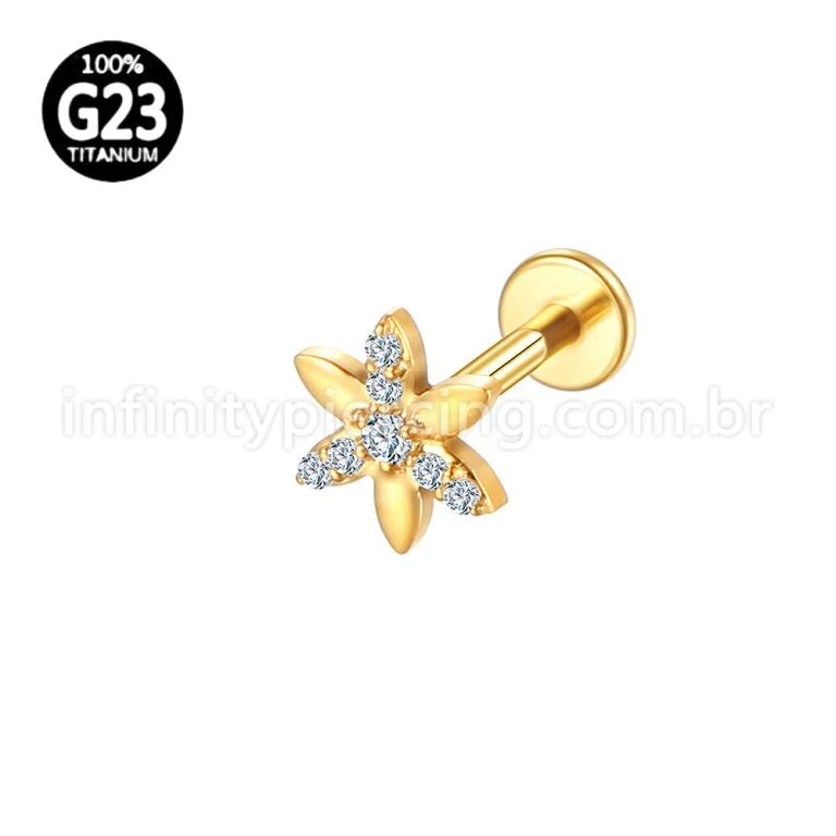 Piercing Labret Titânio Flor Zircônia