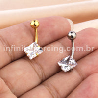 Piercing Aço Cirúrgico Banana 1 Pedra Zircônia Quadrada Cravejada
