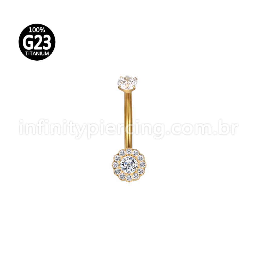 Piercing Banana Titânio Flor Zircônia