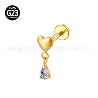Piercing Labret Titânio Coração Pingente Zircônia Cravejada