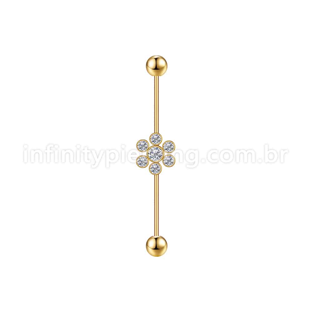 Piercing Transversal Aço Cirurgico Flor Zircônia