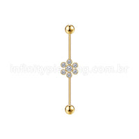 Piercing Transversal Aço Cirurgico Flor Zircônia