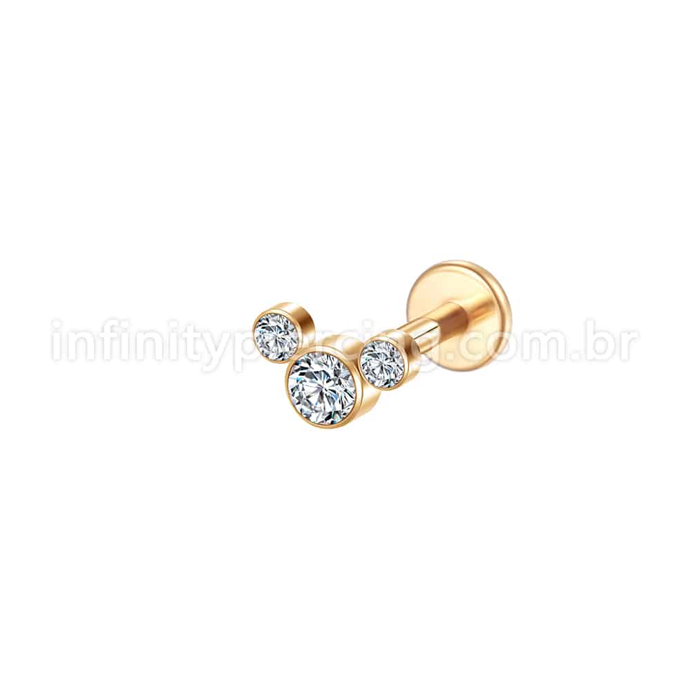Piercing Labret Aço Cirúrgico Trio Zircônias