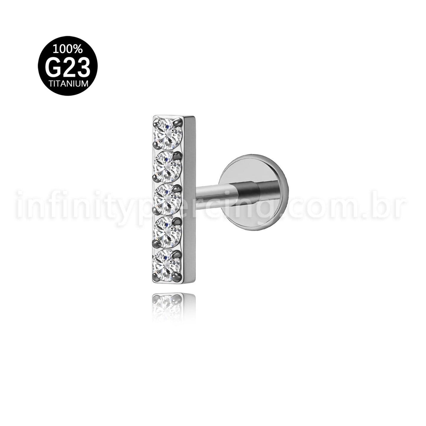 Piercing Labret Titânio Rosca Interna Barra Zircônia Grande