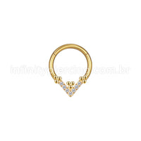Piercing Argola Aço Cirúrgico Segmento Articulado Detalhe V Zircônia Cravejada
