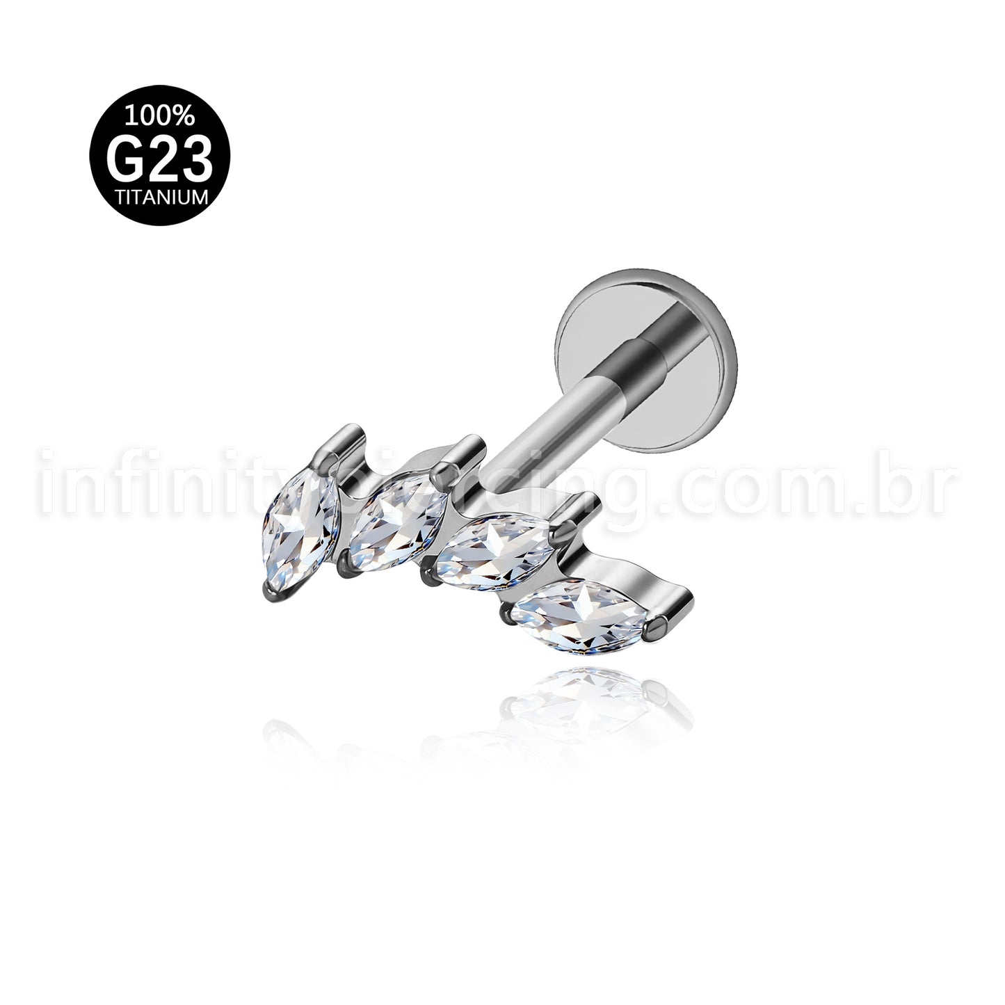 Piercing Labret Titânio Folhas Zircônia