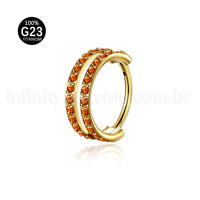 Piercing Argola Segmento Articulado Titânio 2 Fileiras Vazadas Zircônia Cravejada