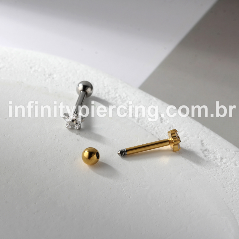Piercing Barbell Aço Cirúrgico Flor Zircônia