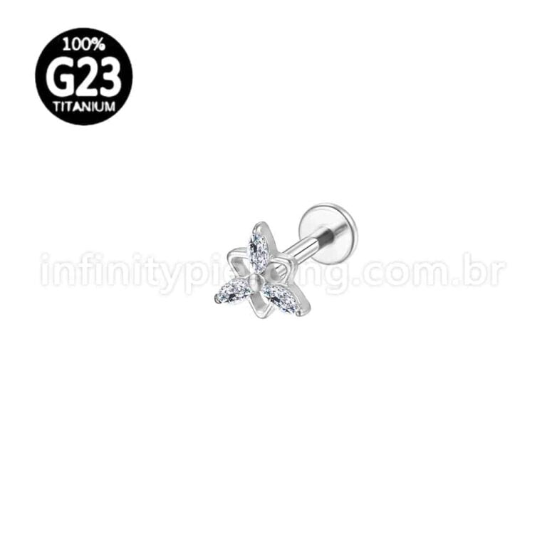 Piercing Labret Titânio Triangulo/Trinity Zircônias Cravejadas