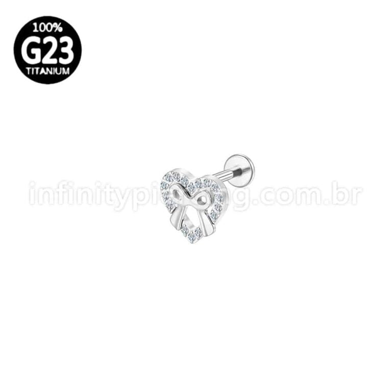 Piercing Labret Titânio Coração/Laço Zircônia