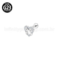 Piercing Labret Titânio Coração/Laço Zircônia