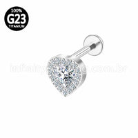 Piercing Labret Titânio Coração Zircônia Cravejada