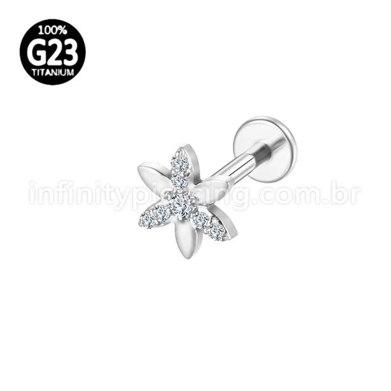 Piercing Labret Titânio Flor Zircônia