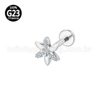 Piercing Labret Titânio Flor Zircônia