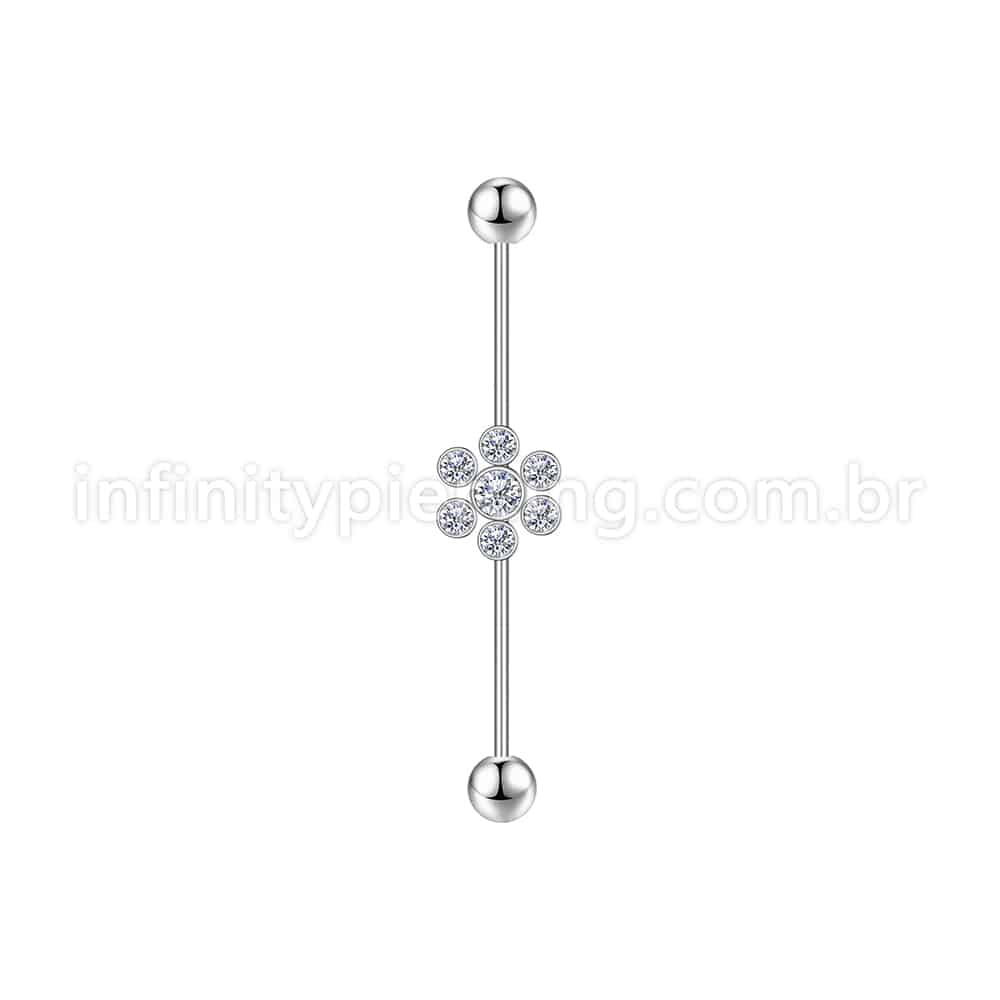 Piercing Transversal Aço Cirurgico Flor Zircônia