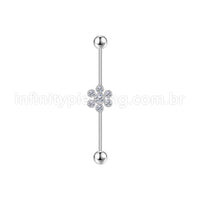 Piercing Transversal Aço Cirurgico Flor Zircônia