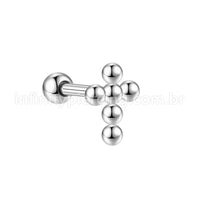Piercing MiniBarbell Cruz Aço Cirúrgico