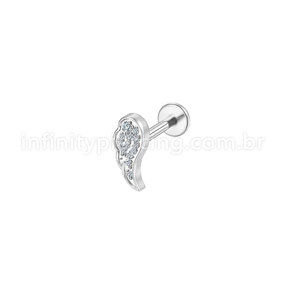 Piercing Labret Aço Cirúrgico Asa Zircônia Cravejada