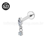 Piercing Labret Titânio Zircônia Oval Com Pingente